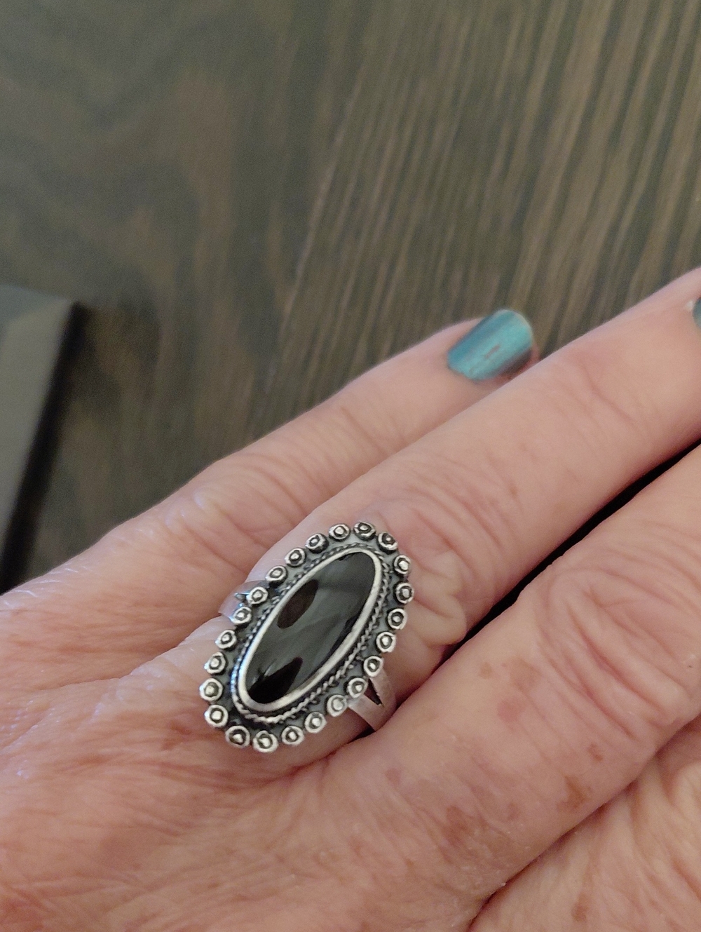 9.25 Black Onyx Silver Ring 6.25 Sz